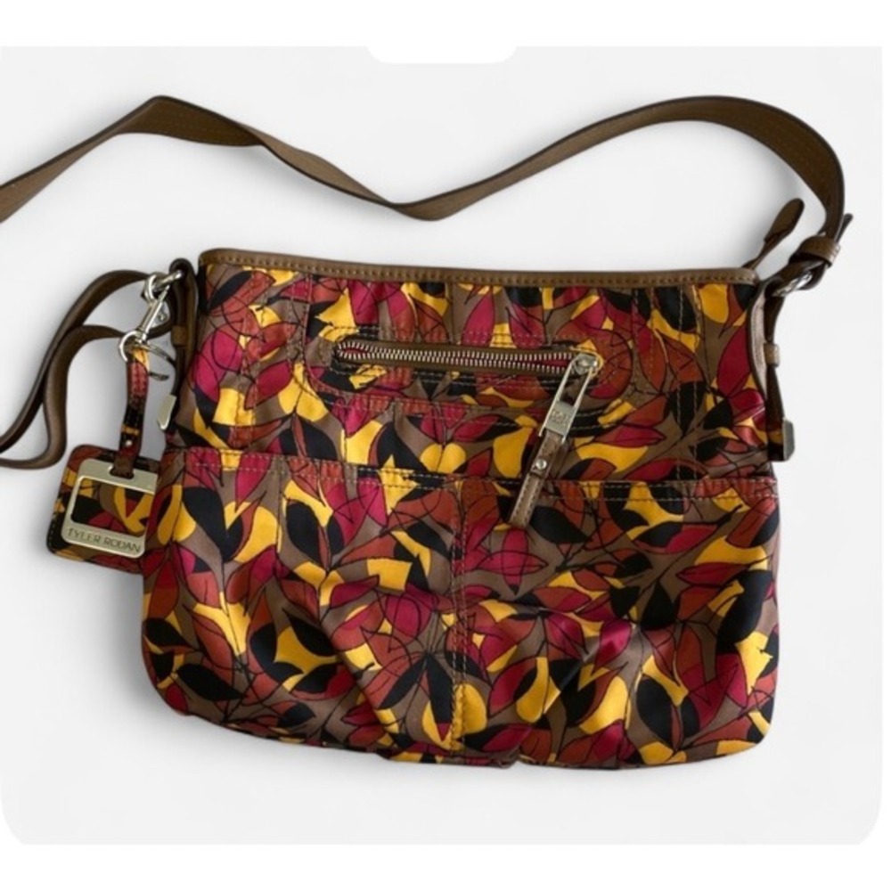 Tyler Rodan Boho Fall Earthy Casual Nylon Crossbody Bag Multicolor Leaf Print